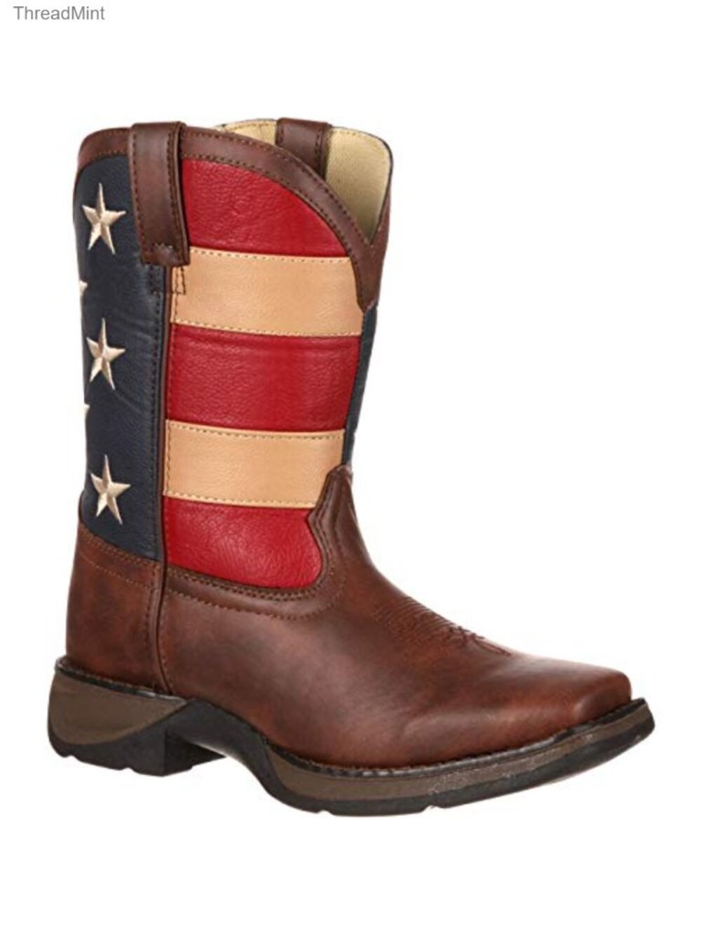 Kids Western Flag Boots Square Toe Pull-On Faux Leather